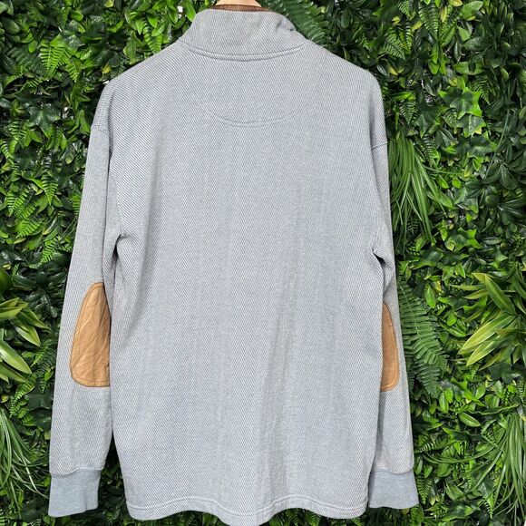 ORVIS Men Tweed Pull Over Medium Blue Sweater 1/4 Zip Leather Trim 2331 - Picture 9 of 11